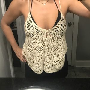 Lace button-up tank top